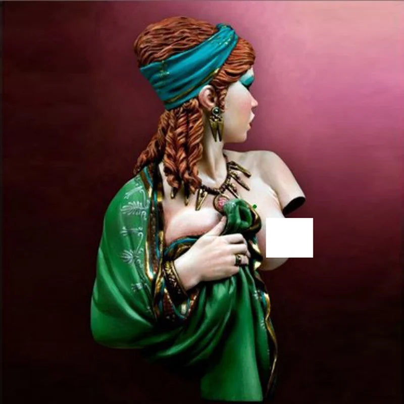 1/9 Red-Haired Warrior with Teal Headband and Green Cloak, Resin Model Bust Kit, Fantasy Theme, Unassembled and Unpainted