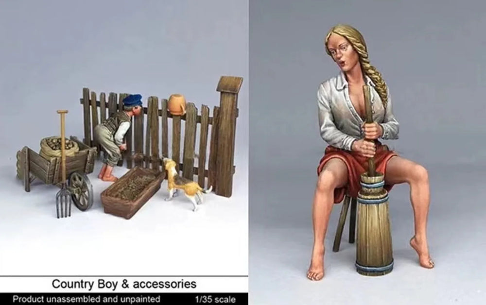 1/35 Country Boy and Girl, 2 Figures, Resin Model Figure Kit, Historical Theme, Unassembled and Unpainted