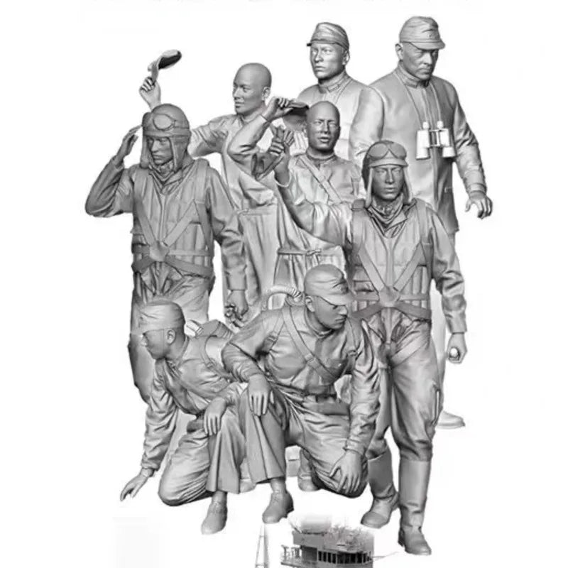 1/35 WWII Officer and Soldiers, 8 Figures, Resin Model Figure Kit, Unassembled and Unpainted
