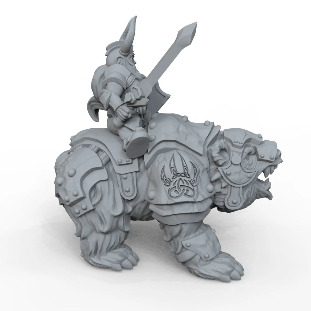 55mm Medieval Fantasy Armored Dwarves on Beasts, 2 Figures, Resin Model Figure Kit, Unassembled and Unpainted