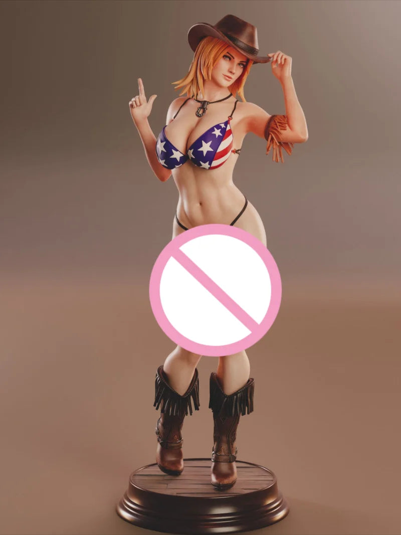 1/24 Western Cowgirl with American Flag Bikini, Resin Model Figure Kit, Unassembled and Unpainted