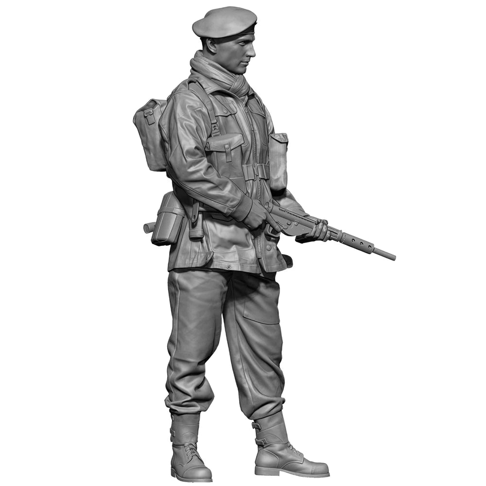 1/35 WWII British Paratrooper Standing Alert with Rifle, Resin Model Figure Kit, Unassembled and Unpainted