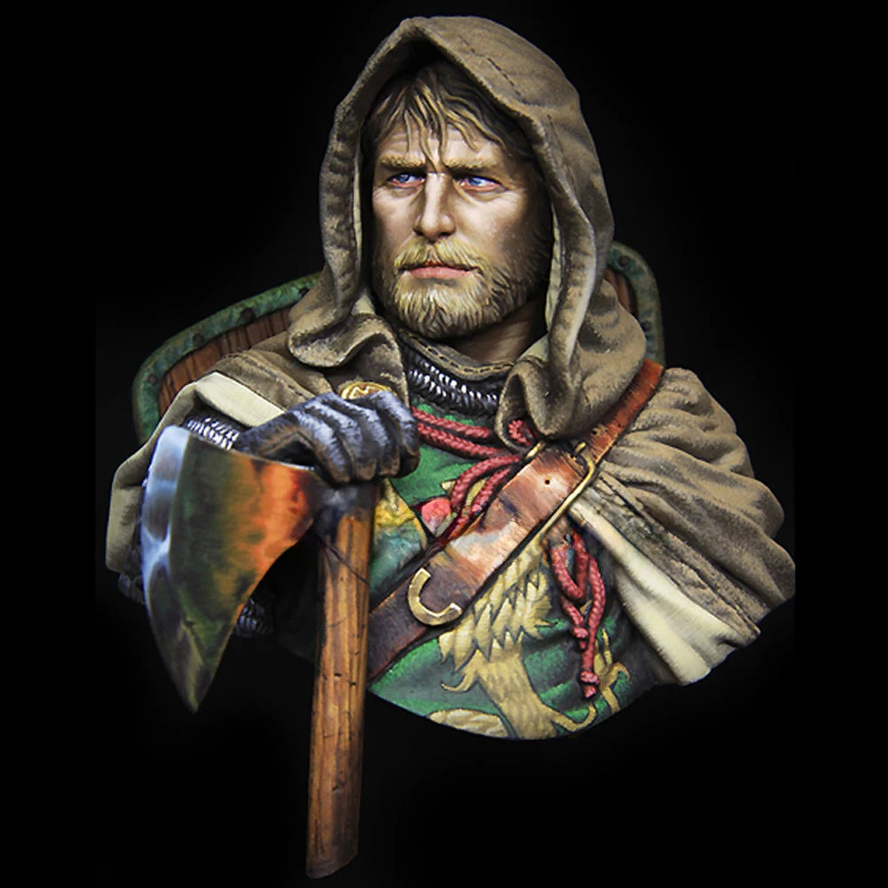 1/10 Medieval Viking Axeman in Hooded Cloak, Resin Model Bust Kit, Unassembled and Unpainted