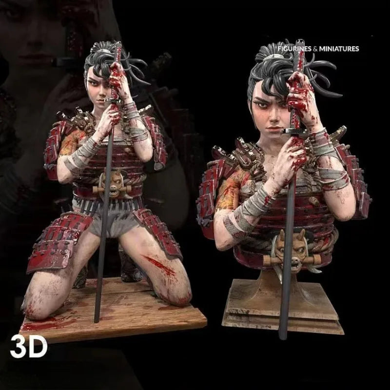 1/24 Medieval Female Samurai Warrior Kneeling with Katana, Resin Model Figure Kit, Unassembled and Unpainted