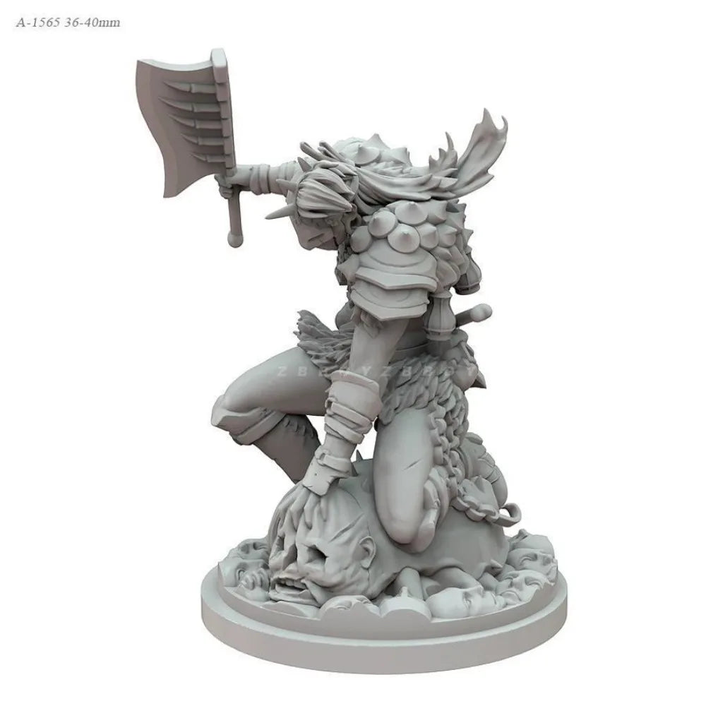 38mm Orc Woman Warrior with Raised Axe, Resin Model Figure Kit, Fantasy Theme, Unassembled and Unpainted
