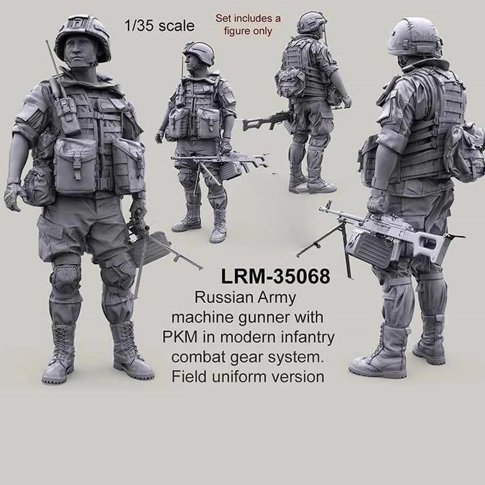 1/35 Modern Russian Machine Gunner with PKM in Field Uniform, Resin Model Figure Kit, Unassembled and Unpainted