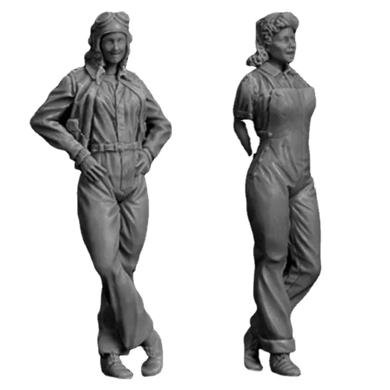 1/35 WWII American Female Pilot and Mechanic, 2 Figures, Resin Model Figure Kit, Unassembled and Unpainted