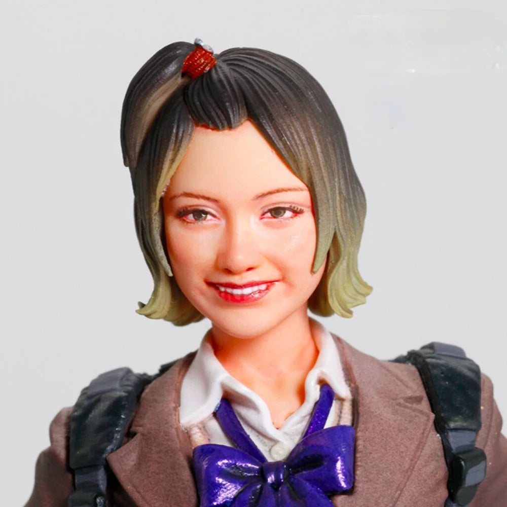 1/12 Schoolgirl in Brown Blazer with Blue Neck Bow, Resin Model Figure Kit, Anime Theme, Unassembled and Unpainted