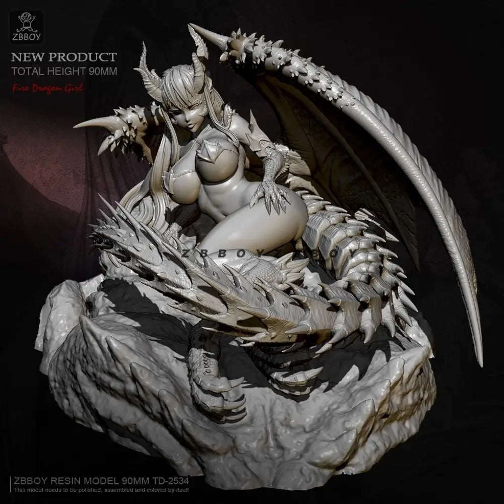 90mm Fire Dragon Girl, Resin Model Figure Kit, Fantasy Theme, Unassembled and Unpainted