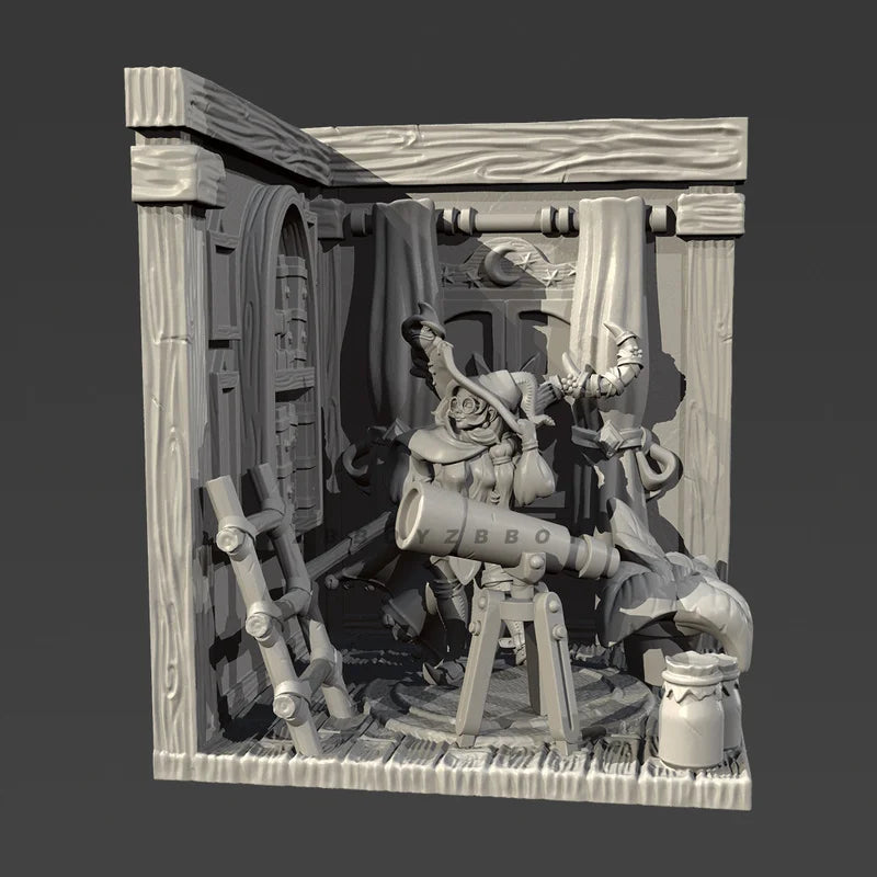 60mm Magic House, 5 Figures, Resin Model Diorama Kit, Fantasy Theme, Unassembled and Unpainted