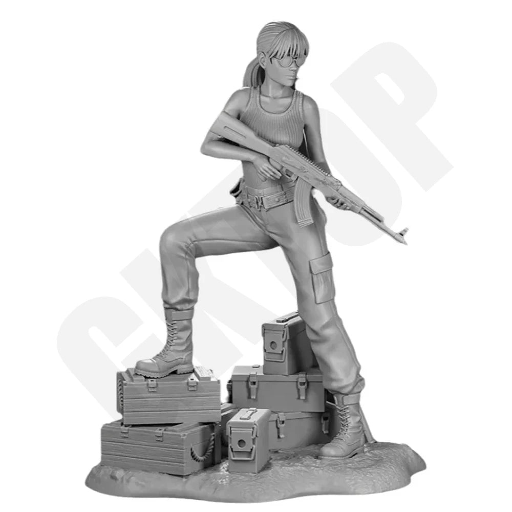 1/24 Modern Red-Haired Female Tactical Operator with Rifle, Resin Model Figure Kit, Unassembled and Unpainted
