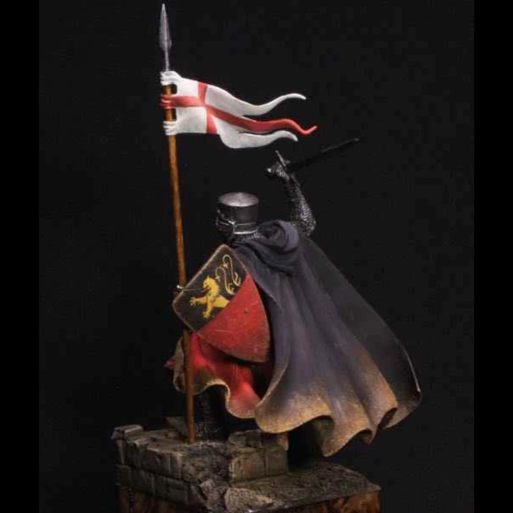 75mm Medieval Crusader Knight Holding Cross Banner, Resin Model Figure Kit, Unassembled and Unpainted