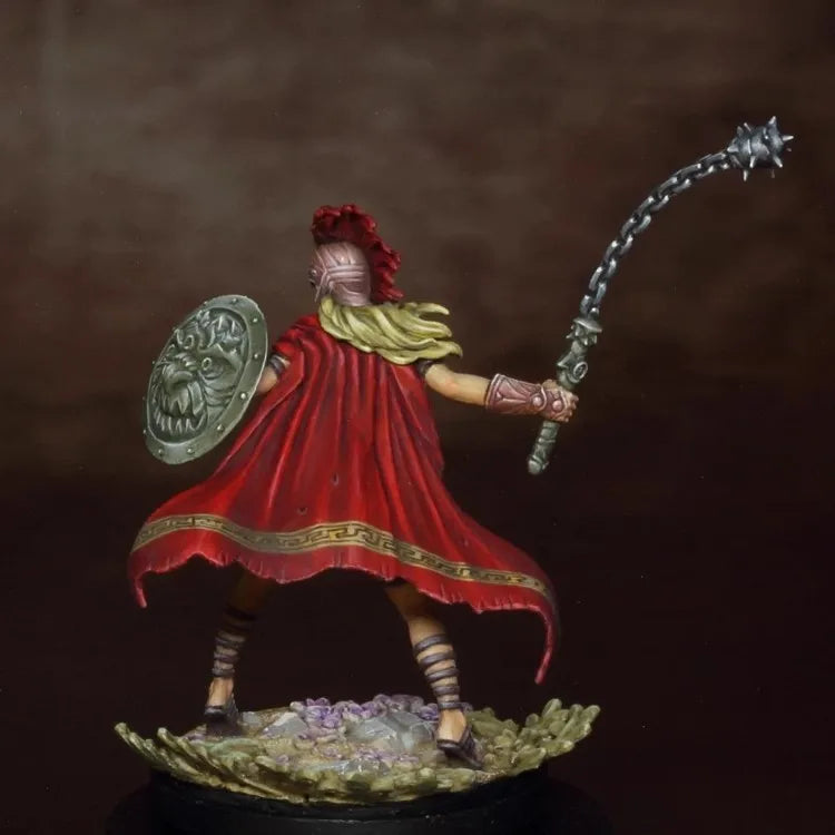 30mm Tribal Warrior with Spiked Mohawk Flail and Shield, Resin Model Figure Kit, Fantasy Theme, Unassembled and Unpainted