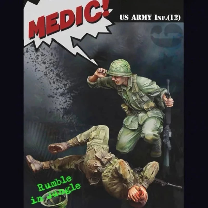 1/35 WWII US Infantry Charging with Rifle and Diving, 2 Figures, Resin Model Figure Kit, Unassembled and Unpainted