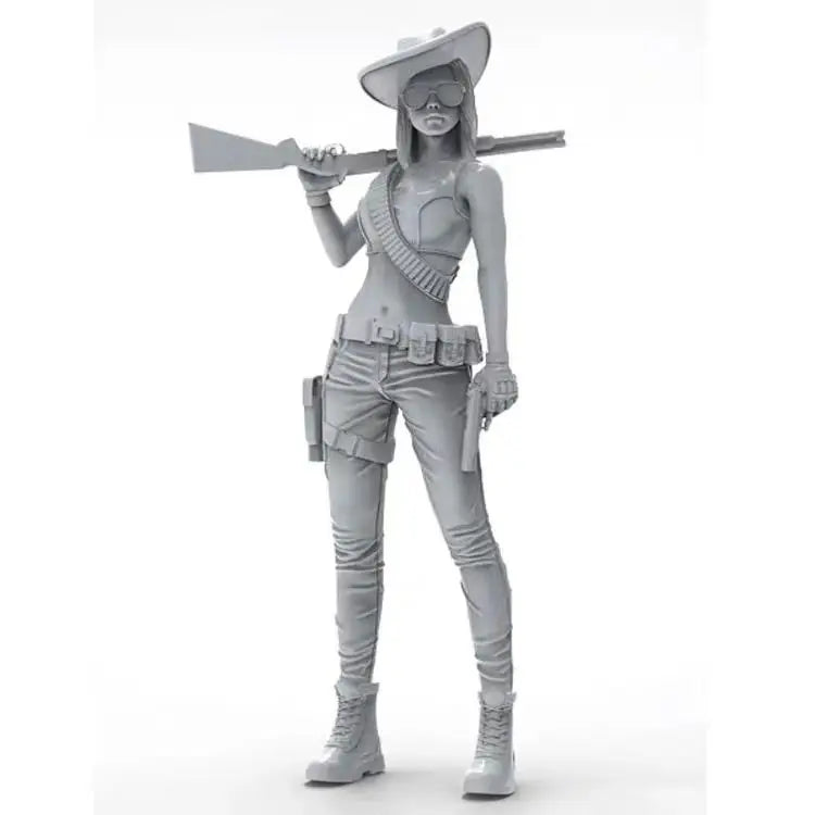 1/35 Modern Female Operator with Wide-Brim Hat and Rifle, Resin Model Figure Kit, Unassembled and Unpainted
