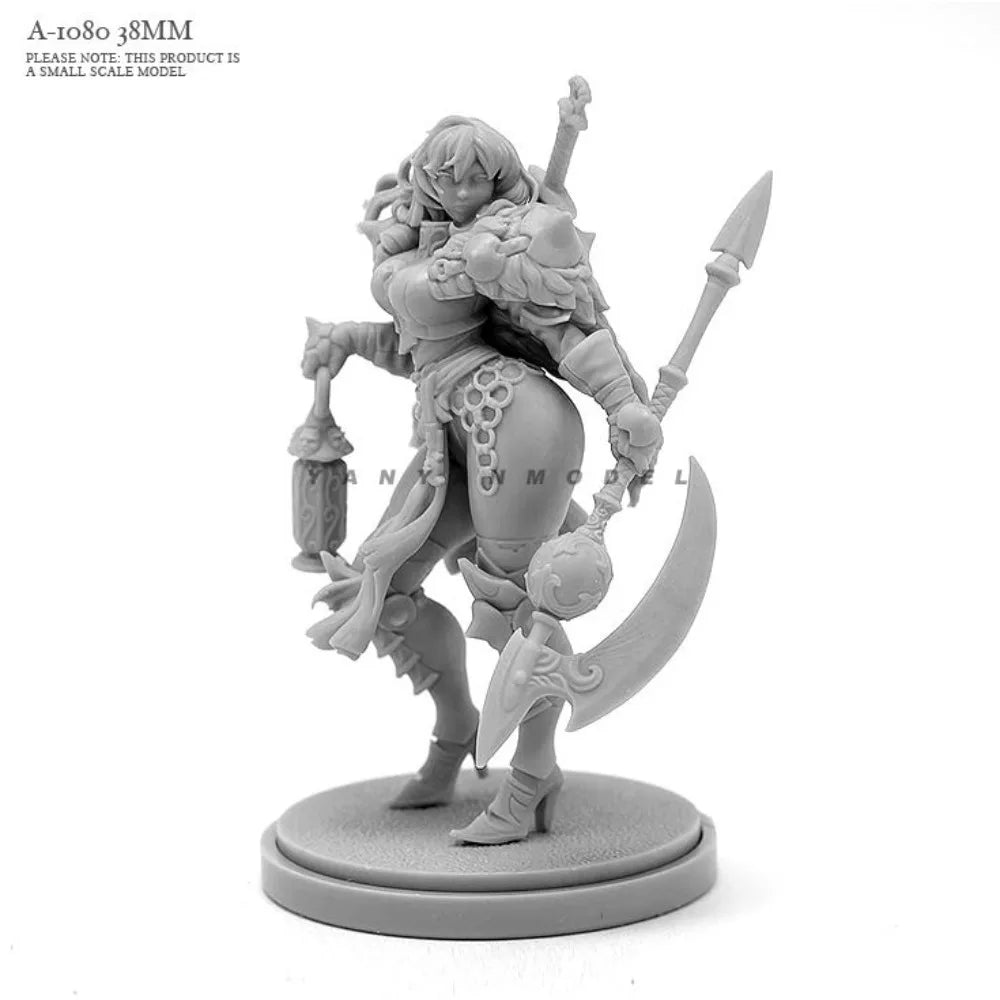 38mm Female Barbarian Warrior, Resin Model Figure Kit, Fantasy Theme, Unassembled and Unpainted