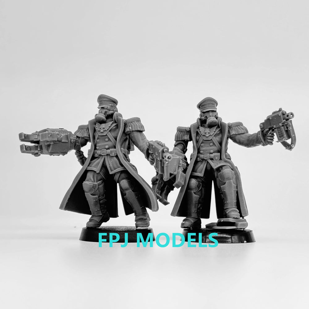 Grimdark Sci-Fi Guard Officers, 2 Figures, Resin Model Figure Kit, Sci-Fi Theme, Unassembled and Unpainted