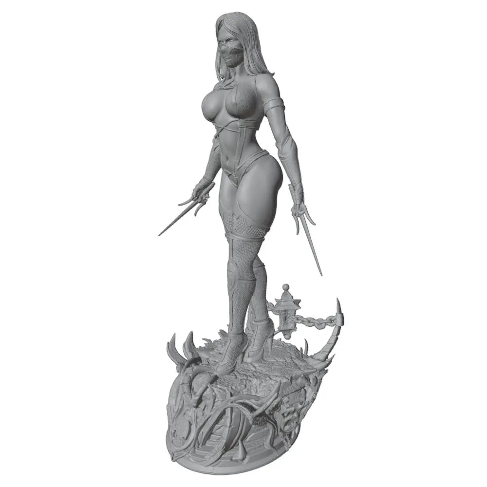 1/24 Female Warrior with Curved Daggers on Demon Head, Resin Model Figure Kit, Fantasy Theme, Unassembled and Unpainted
