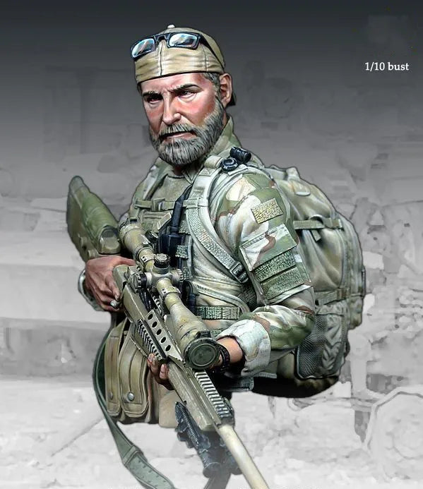 1/10 Modern Bearded US Tactical Operator with Scoped Rifle, Resin Model Bust Kit, Unassembled and Unpainted