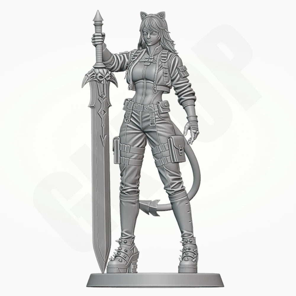 1/24 Cat Warrior Girl, Resin Model Figure Kit, Fantasy Theme, Unassembled and Unpainted