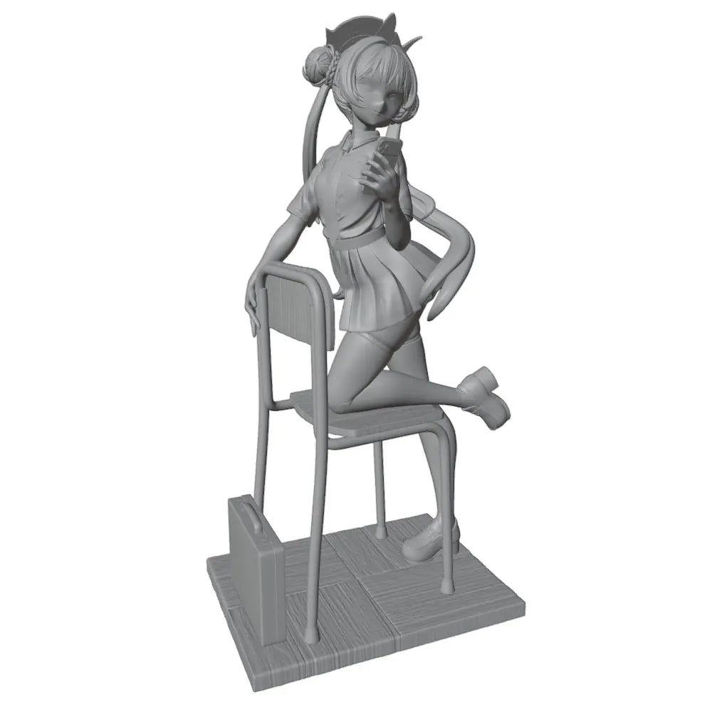 1/24 Seated Anime Schoolgirl with Pigtails, Resin Model Figure Kit, Anime Theme, Unassembled and Unpainted
