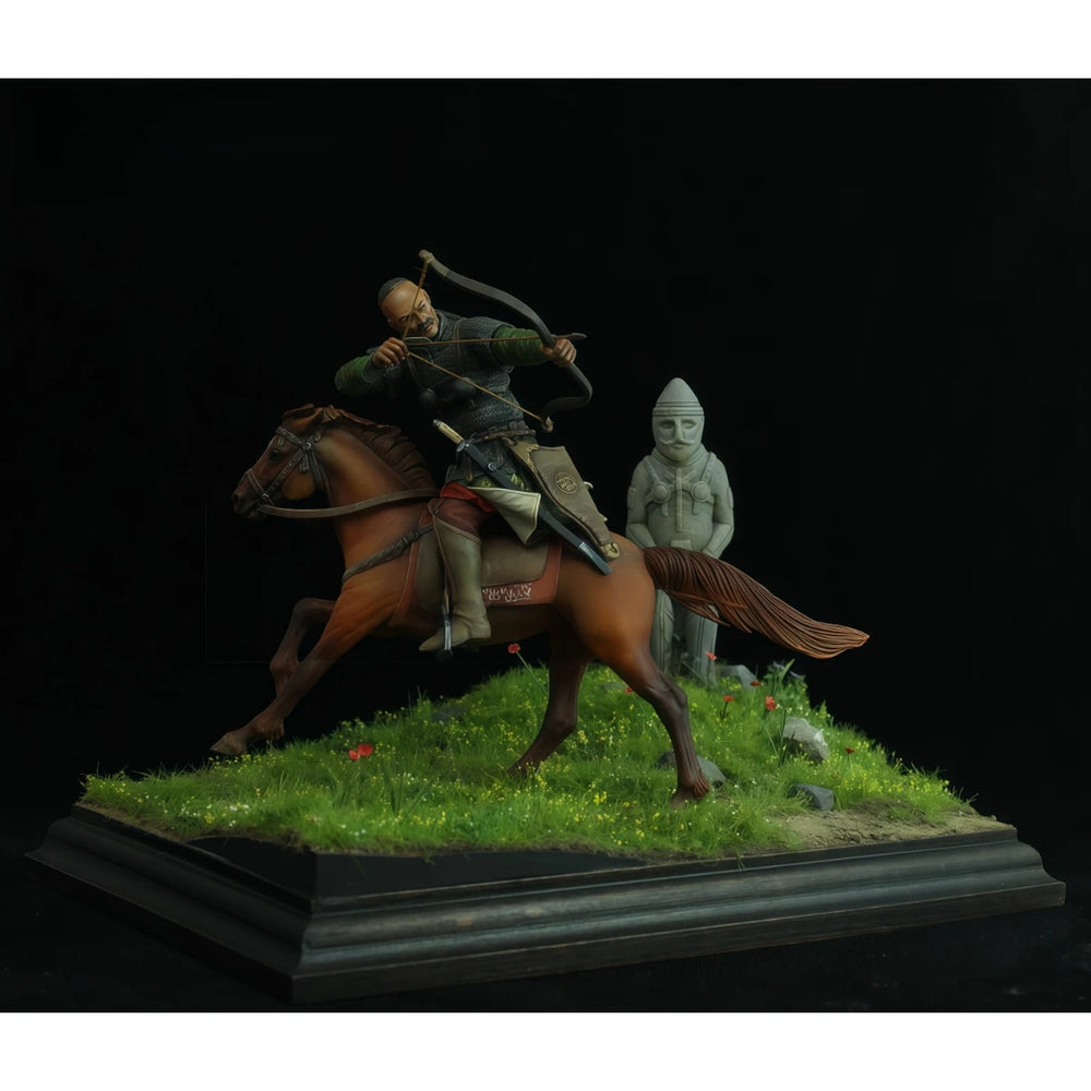 75mm Medieval Kuman Mounted Archer, 3 Figures, Resin Model Diorama Kit, Unassembled and Unpainted