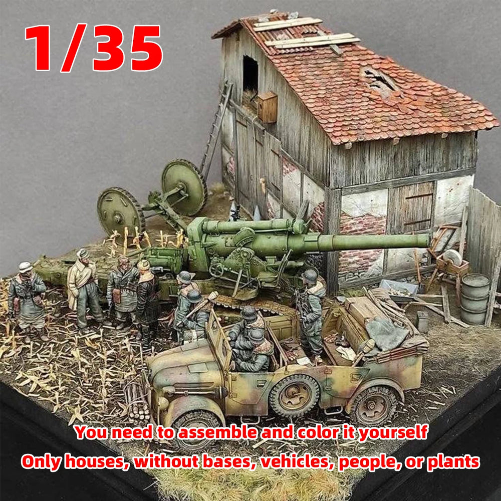 1/35 WWII German Warehouse Complex, 20 Figures, Resin Model Diorama Kit, Unassembled and Unpainted