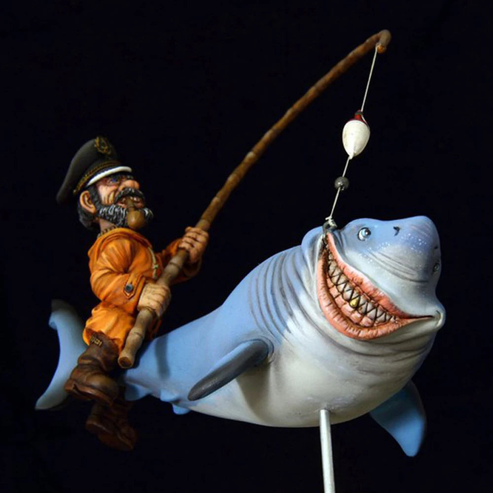 1/32 Fisherman & Fish Companion, 2 Figures, Resin Model Diorama Kit, Fantasy Theme, Unassembled and Unpainted