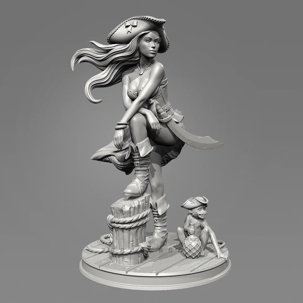 38mm Pirate Woman, Resin Model Figure Kit, Unassembled and Unpainted