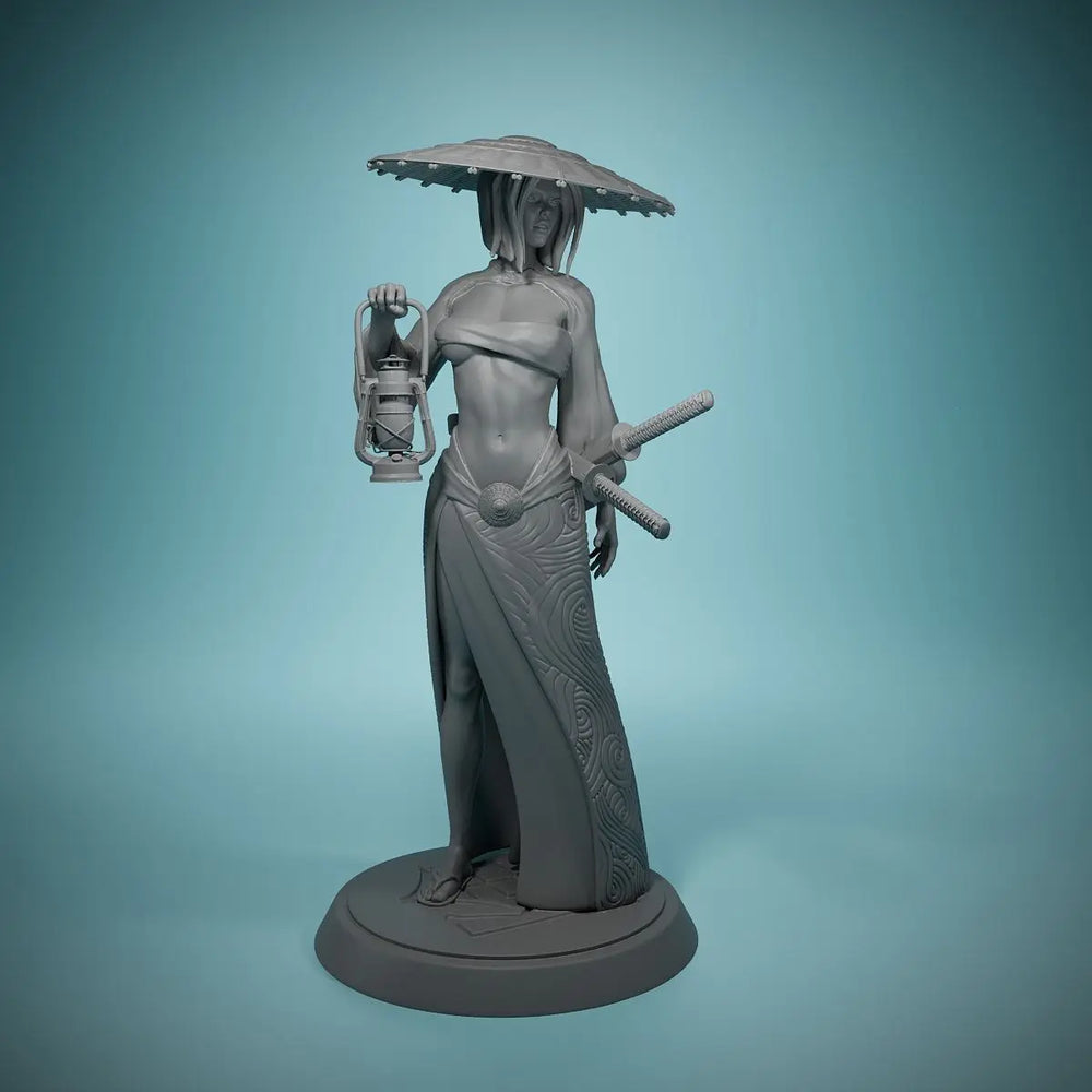 Asian Warrior Maiden with Parasol and Spears, Resin Model Figure Kit, Fantasy Theme, Unassembled and Unpainted