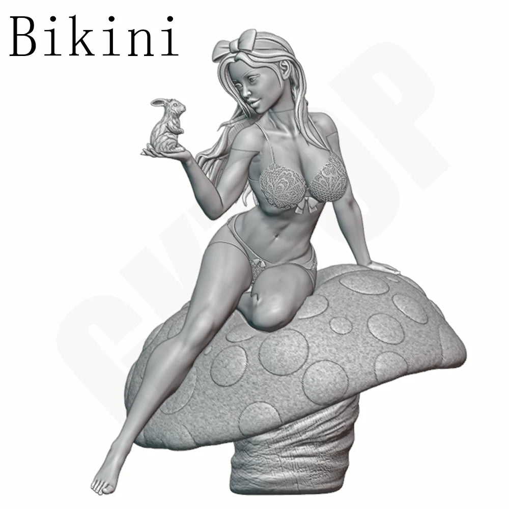 1/24 Fairy Tale Girl on Mushroom Seat, Resin Model Figure Kit, Fantasy Theme, Unassembled and Unpainted