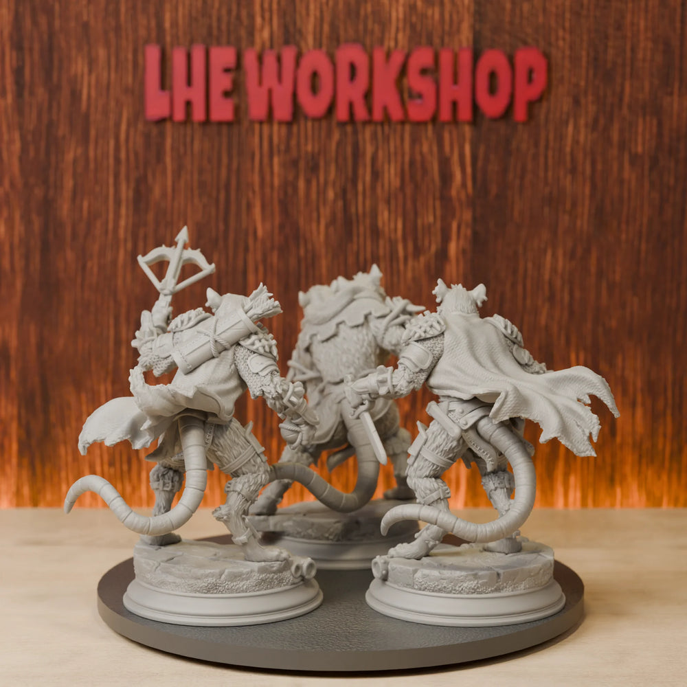 38mm Ratfolk Vermin Grunts, 3 Figures, Resin Model Figure Kit, Fantasy Theme, Unassembled and Unpainted