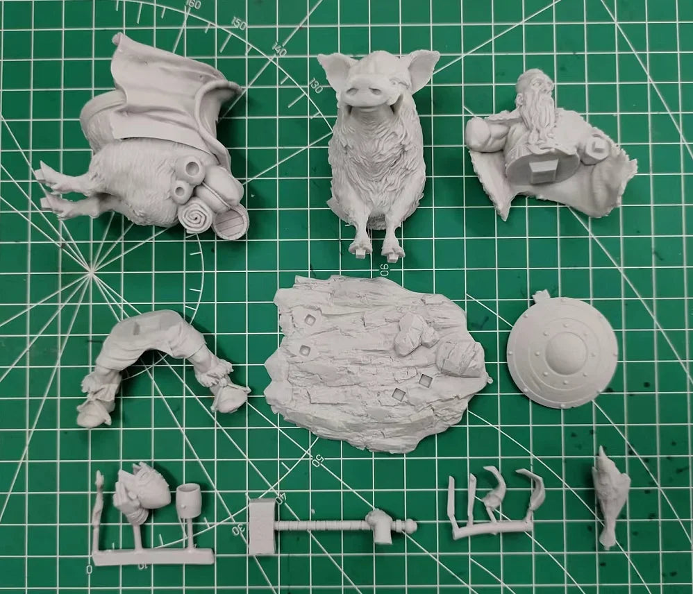 1/24 Medieval Fantasy Dwarf Warrior on Boar, Resin Model Figure Kit, Unassembled and Unpainted