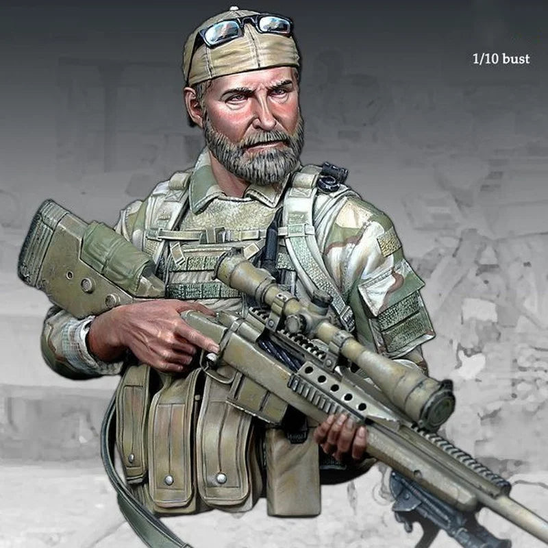 1/10 Modern Bearded US Tactical Operator with Scoped Rifle, Resin Model Bust Kit, Unassembled and Unpainted