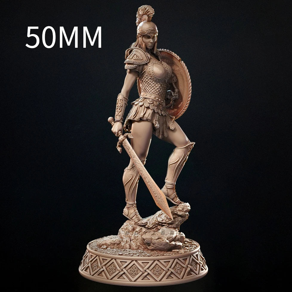 75mm Greek Warrior with Crested Helmet and Lion Shield, Resin Model Figure Kit, Fantasy Theme, Unassembled and Unpainted