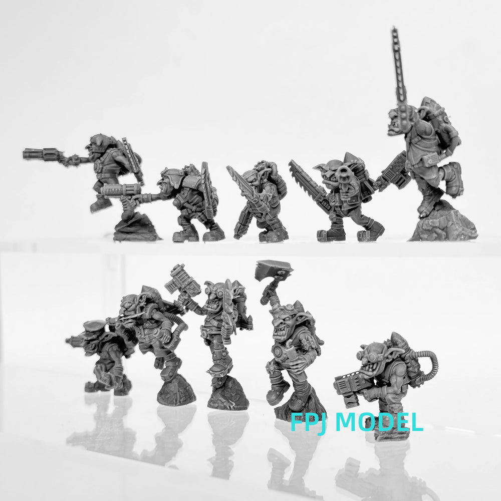 28mm Heavy Exoskeleton Infantry with Chainsaws and Cannons, Resin Model Figure Kit, Sci-Fi Theme, Unassembled and Unpainted