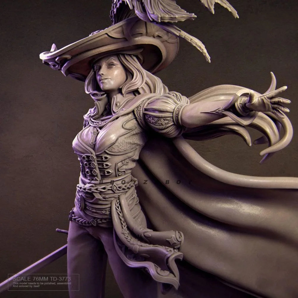 76mm Female Pirate Swordsman, Resin Model Figure Kit, Fantasy Theme, Unassembled and Unpainted