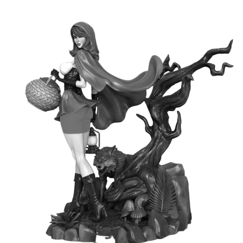 75mm Female Sorceress with Wolf, Resin Model Figure Kit, Fantasy Theme, Unassembled and Unpainted