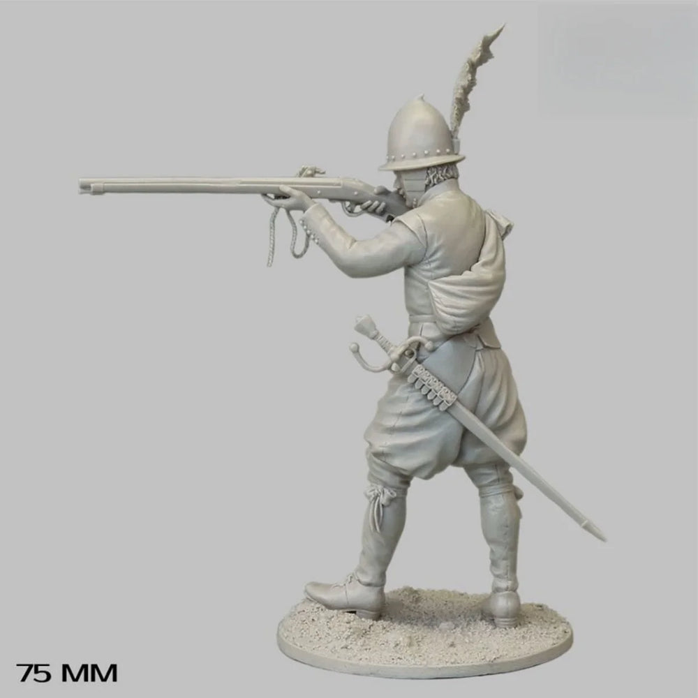 75mm 17th Century European Marksman, 4 Figures, Resin Model Figure Kit, Military Theme, Unassembled and Unpainted