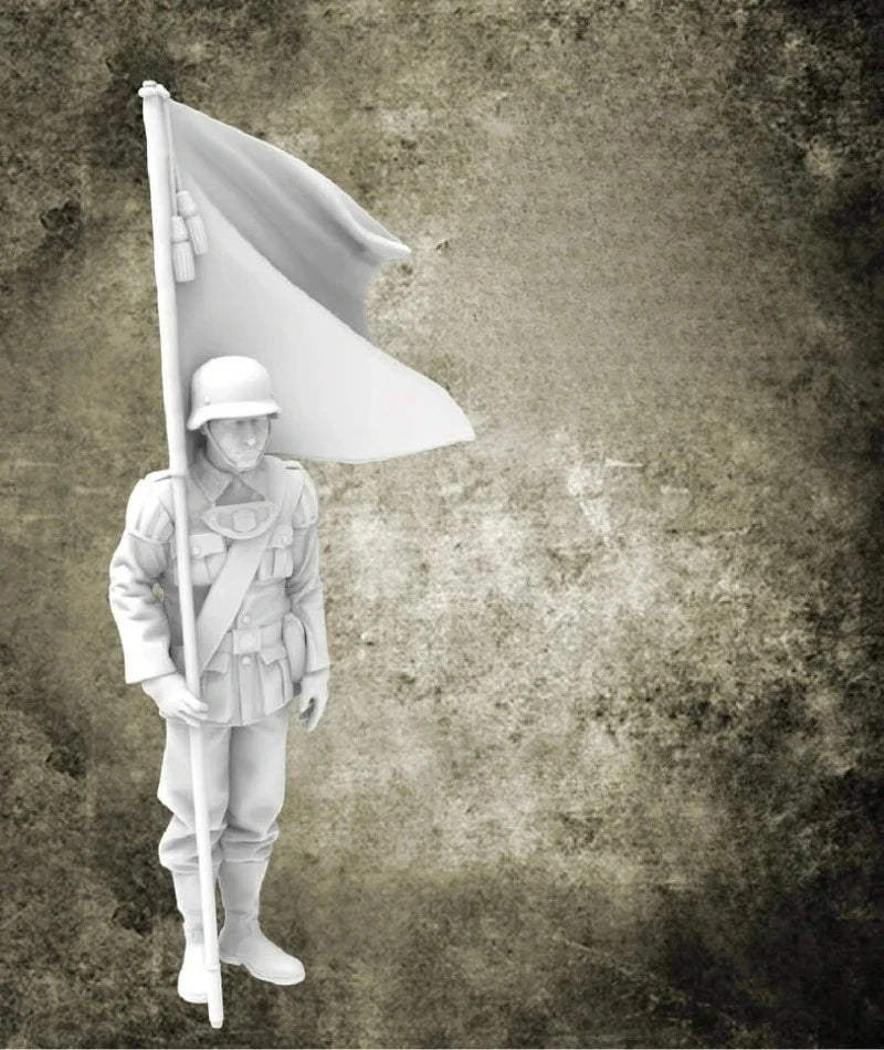 1/35 WWII German Soldier with Flag, Resin Model Figure Kit, Unassembled and Unpainted