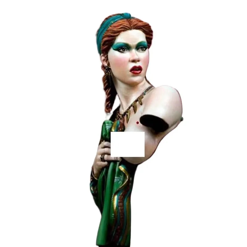 1/9 Red-Haired Warrior with Teal Headband and Green Cloak, Resin Model Bust Kit, Fantasy Theme, Unassembled and Unpainted