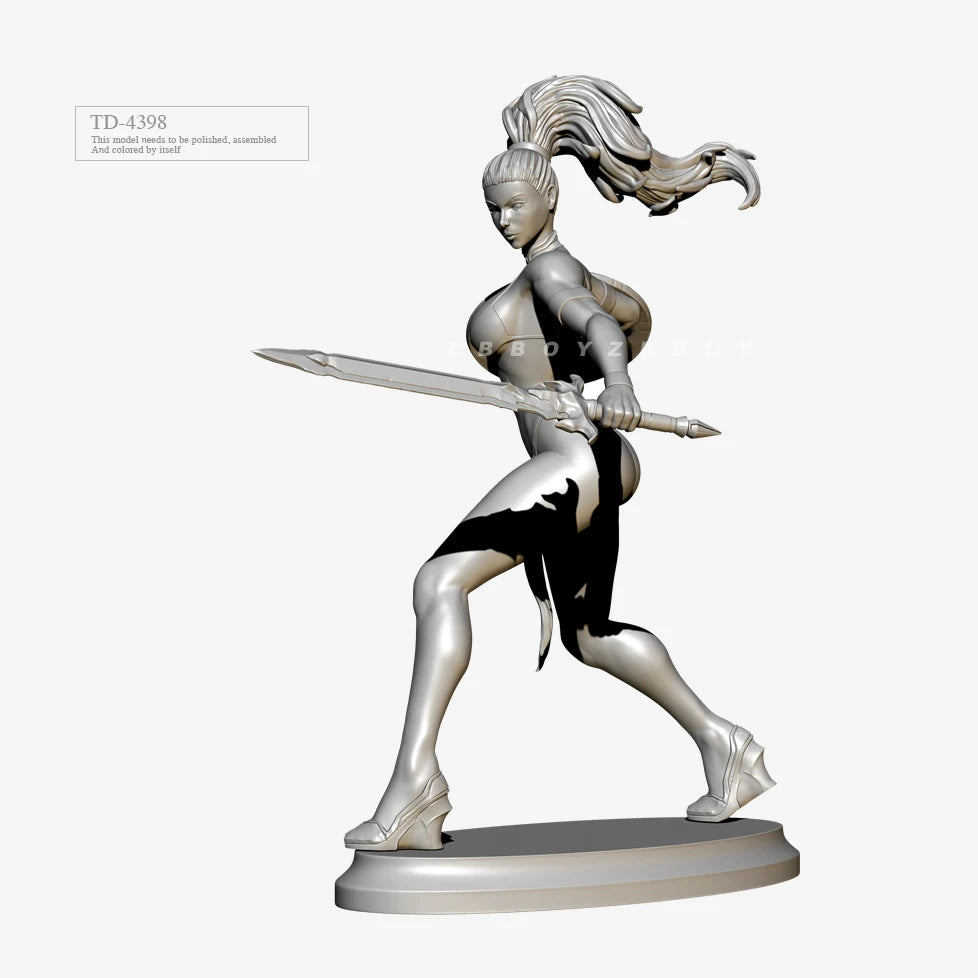 75mm Female Warrior Dual-Wielding Curved Blades, Resin Model Figure Kit, Fantasy Theme, Unassembled and Unpainted