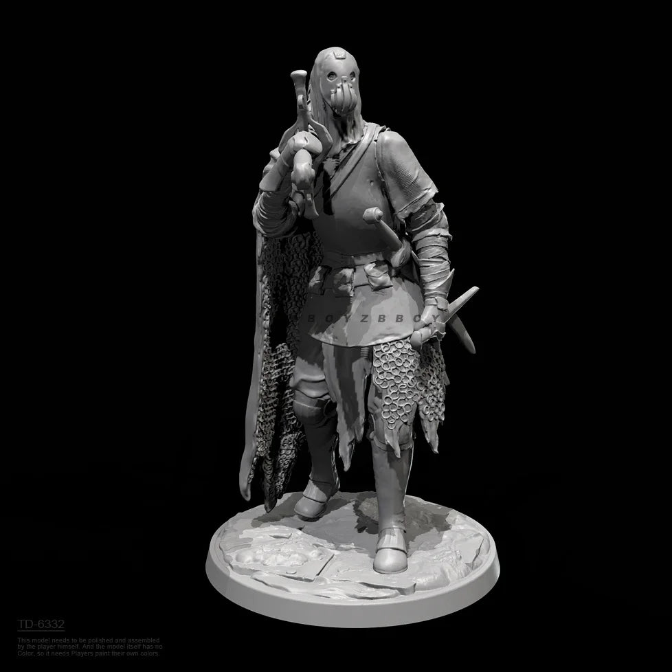 50mm Bearded Barbarian with Dual Axes and Cloak, Resin Model Figure Kit, Fantasy Theme, Unassembled and Unpainted