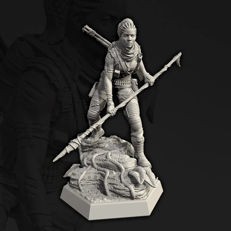 75mm Female Warrior with Spear, Resin Model Figure Kit, Fantasy Theme, Unassembled and Unpainted