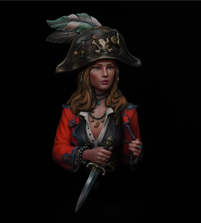 1/10 Female Pirate Captain in Tricorn Hat, Resin Model Bust Kit, Fantasy Theme, Unassembled and Unpainted