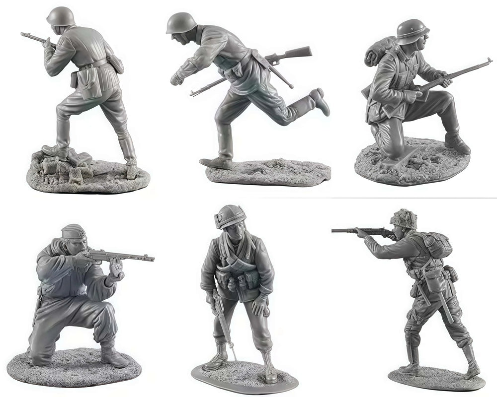 1/35 WWII Soviet Infantry Charging Forward, 6 Figures, Resin Model Figure Kit, Unassembled and Unpainted