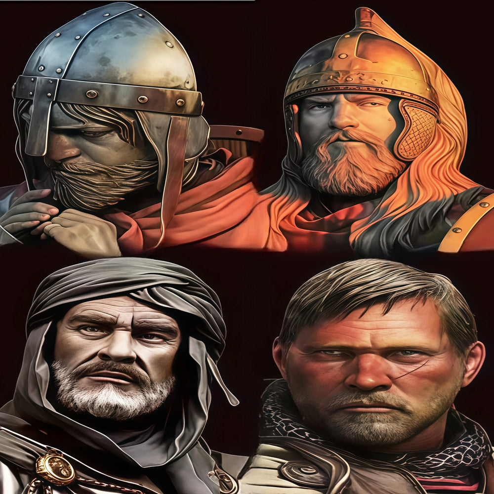 1/10 Medieval Fantasy Warriors, 4 Figures, Resin Model Bust Kit, Unassembled and Unpainted