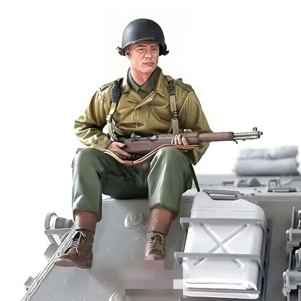 1/16 WWII US Infantry Seated with Rifles, 3 Figures, Resin Model Figure Kit, Unassembled and Unpainted
