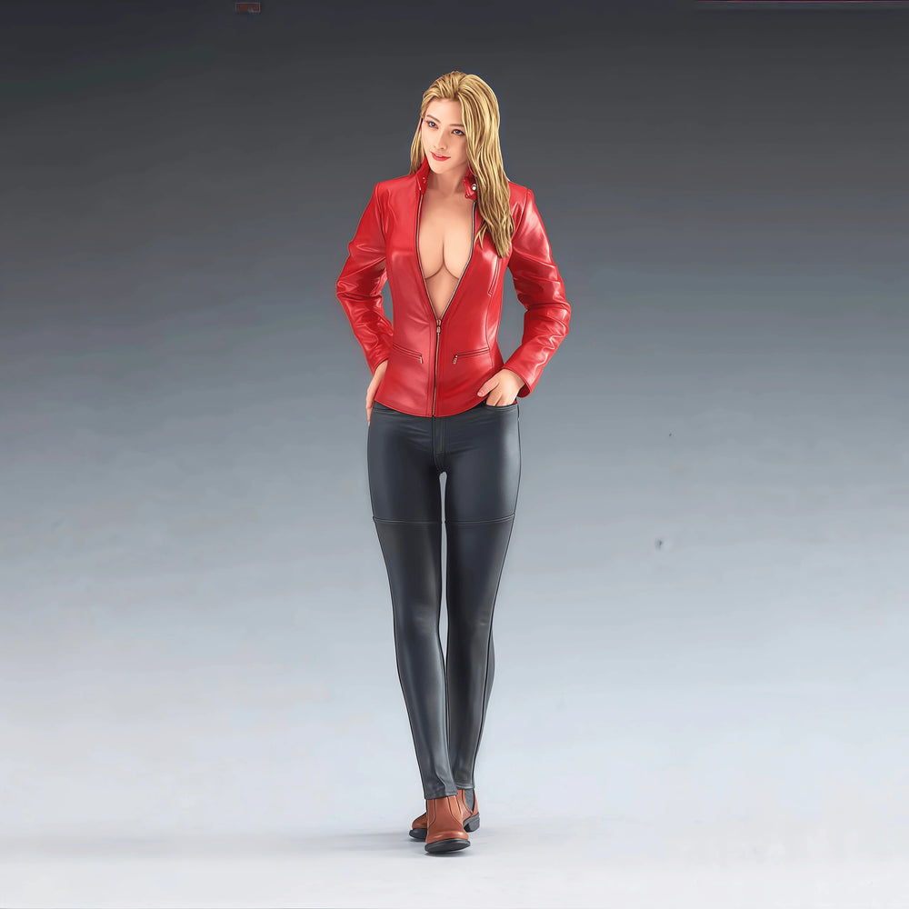 1/12 Blonde Woman in Red Leather, Resin Model Figure Kit, Unassembled and Unpainted