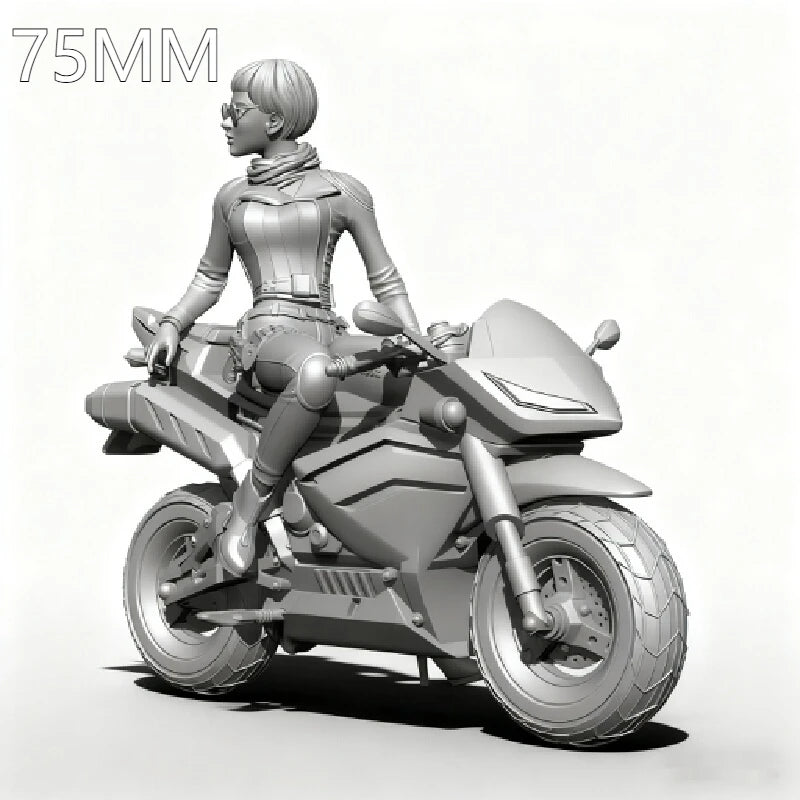 75mm Modern Female Rider, Resin Model Figure Kit, Unassembled and Unpainted